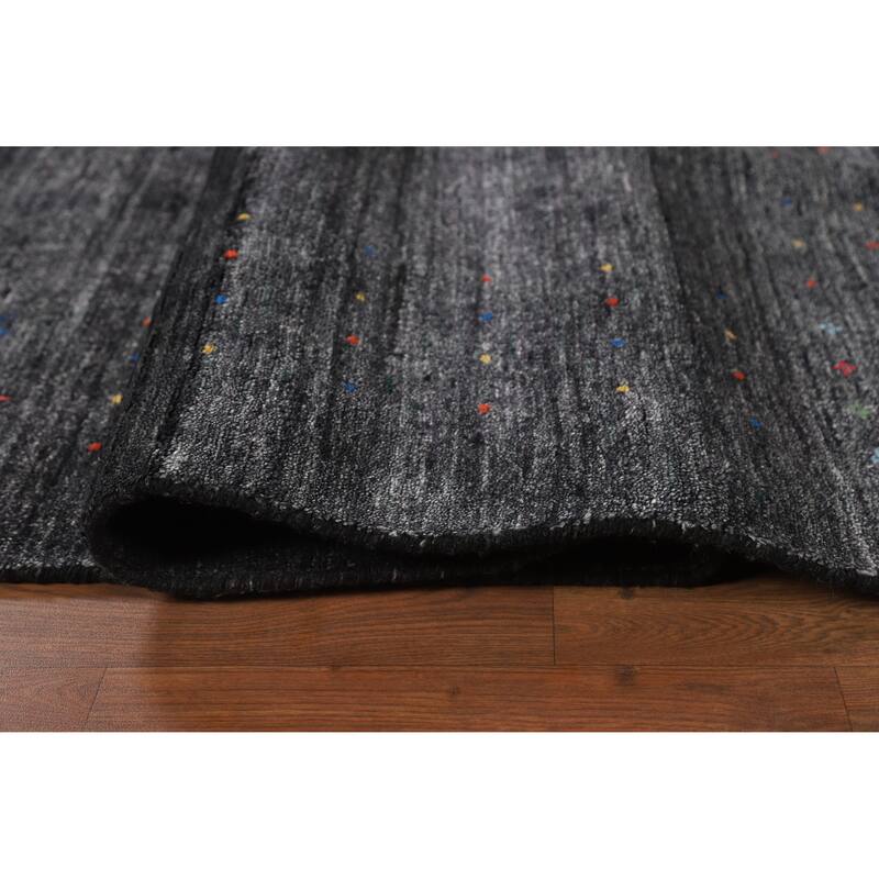 Charcoal Gabbeh Oriental Area Rug Hand-Knotted Silk Carpet - 8'10" x 11'9"