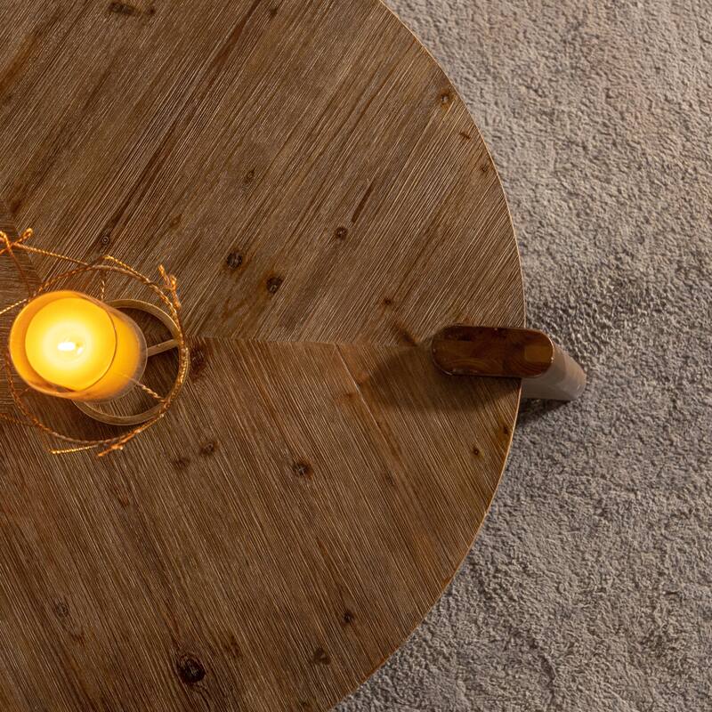 36x35'' Natural Solid Wood Round Coffee Table