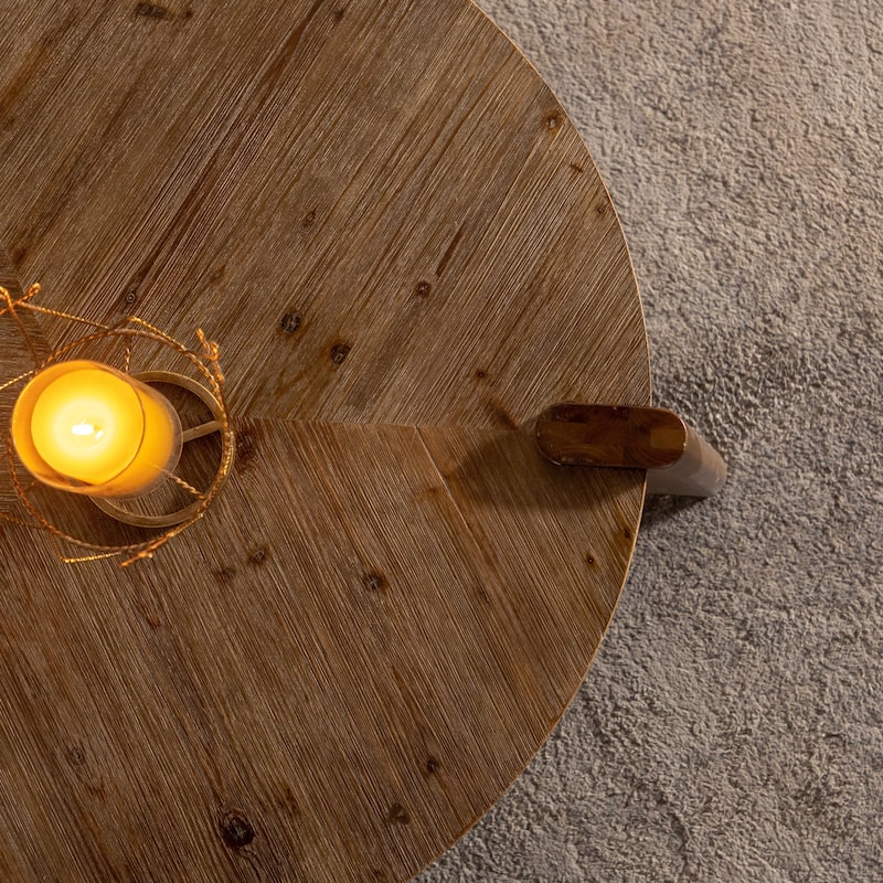 Rustic Round Accent Table Sturdy Handmade Solid Wood Coffee Table