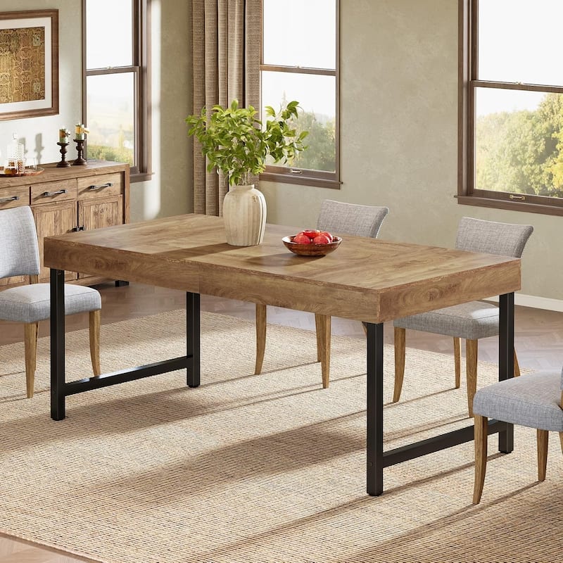 55 Inches Dining Table for 4-6 People, Industrial Kitchen Table for Home, Dining Room, Small Space, Rustic Brown
