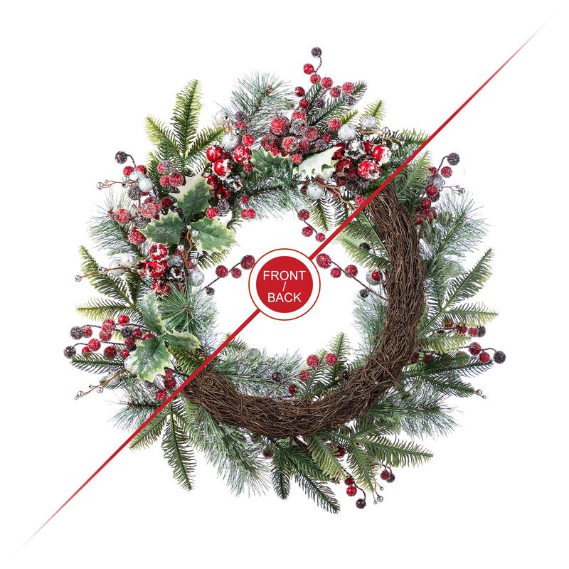 Glitzhome Christmas Red Pomegranate Berry & Holy Leaf Wreath or Teardrop