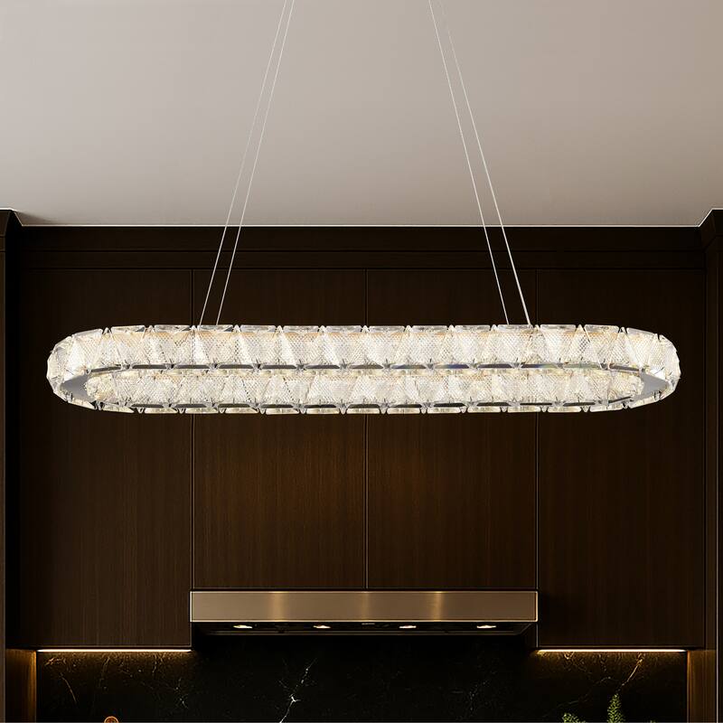 Asher LED 36 Inch Oval Pendant Polished Nickel Finish K9 Crystal - Polished Nickel