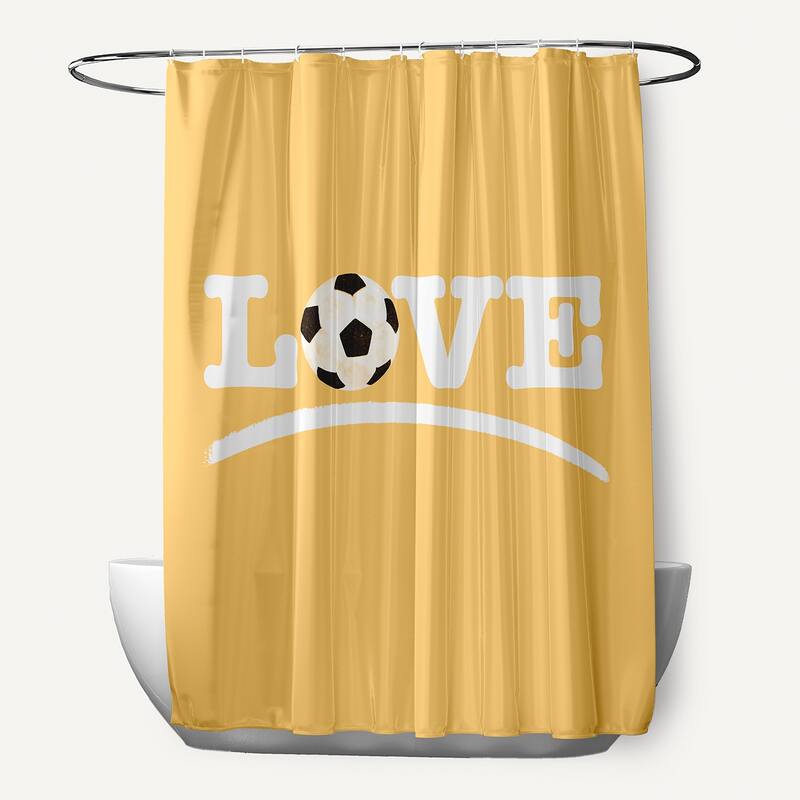Love Soccer Word Print Shower Curtain - Yellow