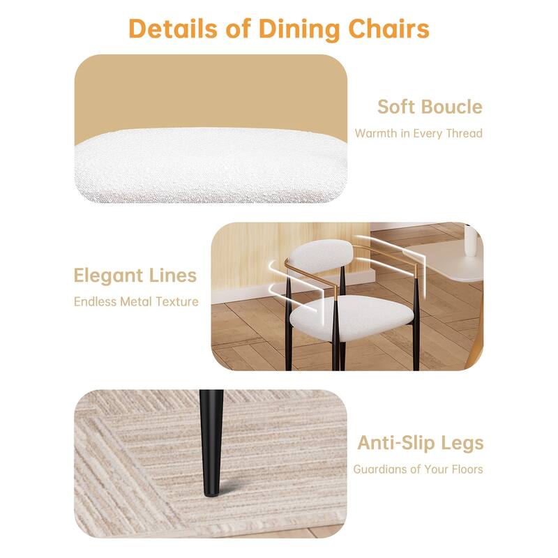 Morden Fort Modern Dining Chairs Upholstered Boucle Armchairs Set of 4 with Metal Frame