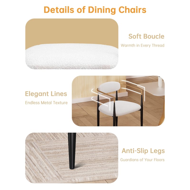 Mordern Fort 6-Piece Boucle Dining Chairs Set, Boucle Accent Arm Chair