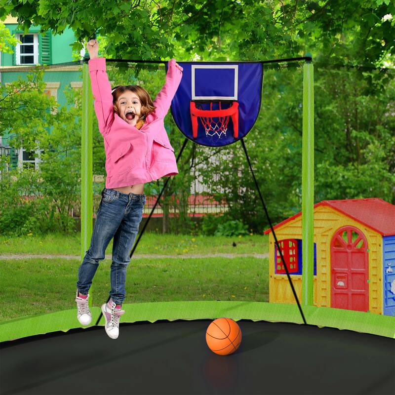 15FT Trampoline with Basketball Hoop Inflator and Ladder, 6pcs safety new pole Sleeves