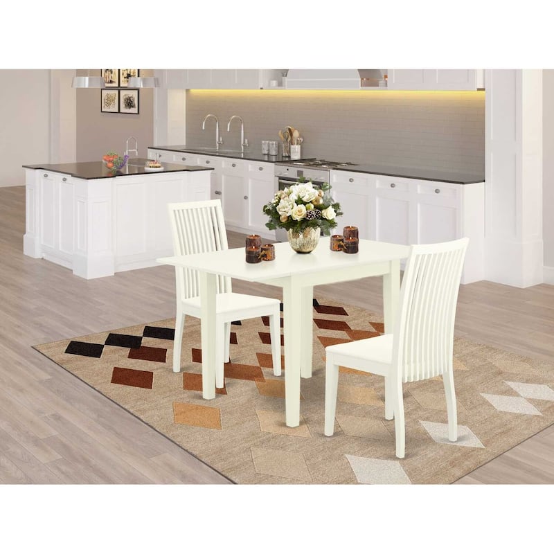HomeStock 3-Pc Linen White Finish Solid Wood Top Dining Table Set