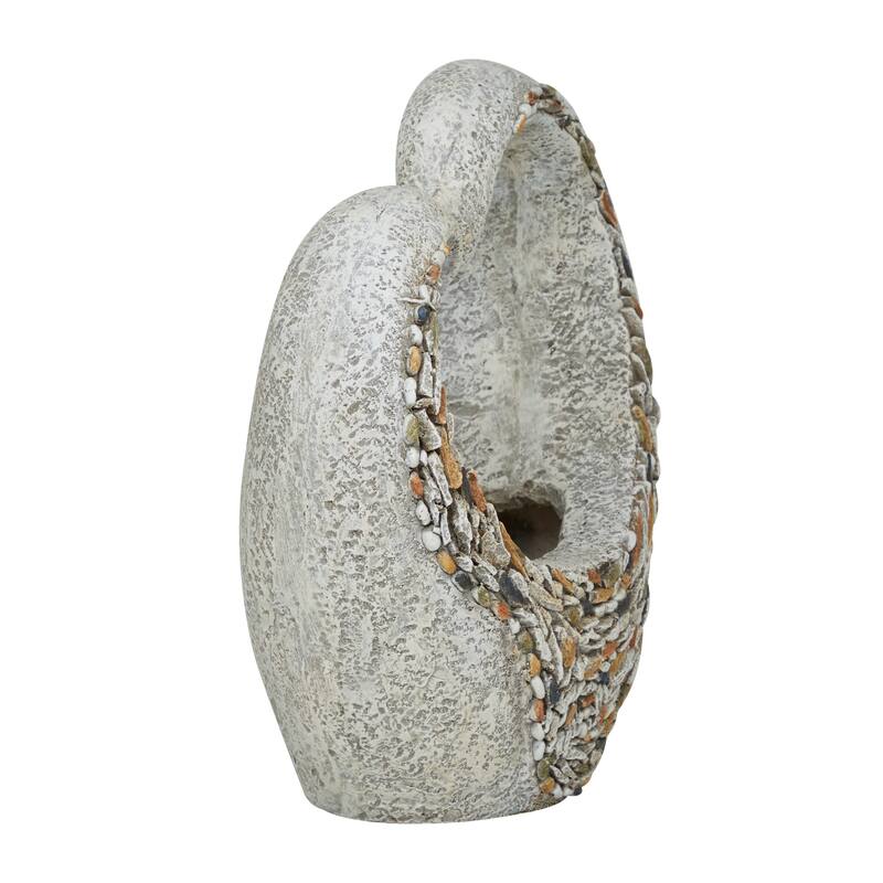 Gray Fiberglass Indoor Outdoor Planter with Stone Mosaic Design