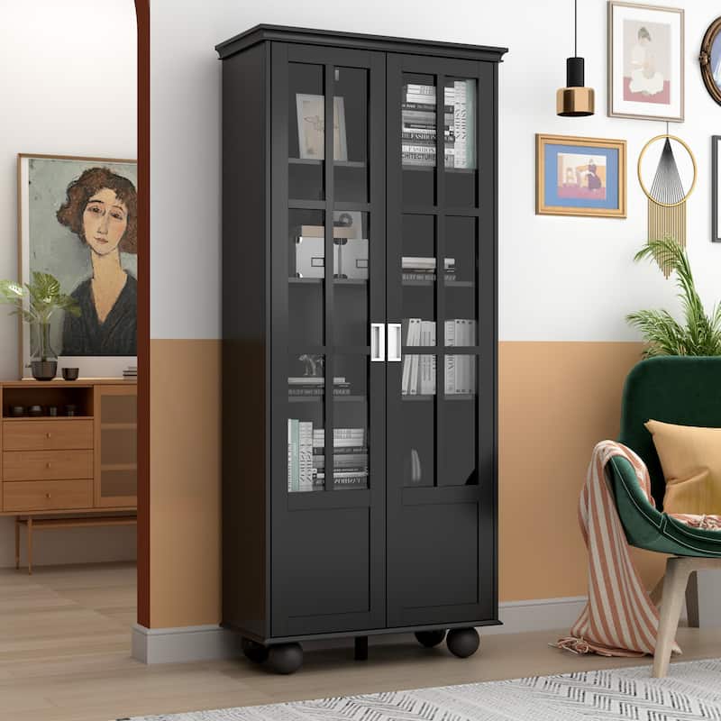 Home Office Buffet Bookcase Storage Cabinet Acrylic Glass Door 4 Shelf