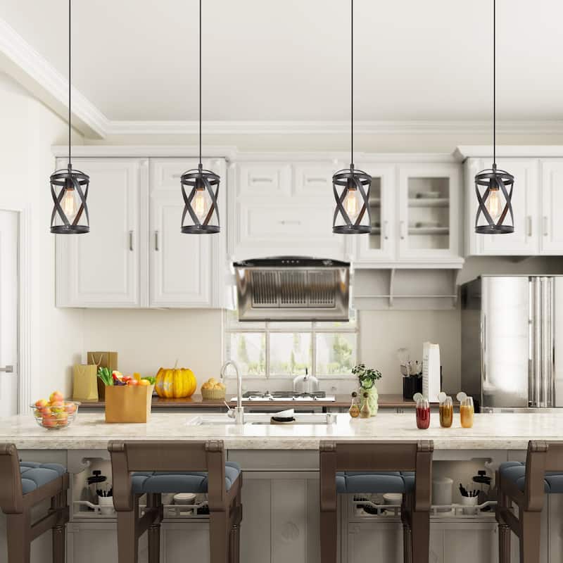 Modern Farmhouse 1-Light Cage Mini Pendant Light for Kitchen Island - D6" x H 14" - 72"