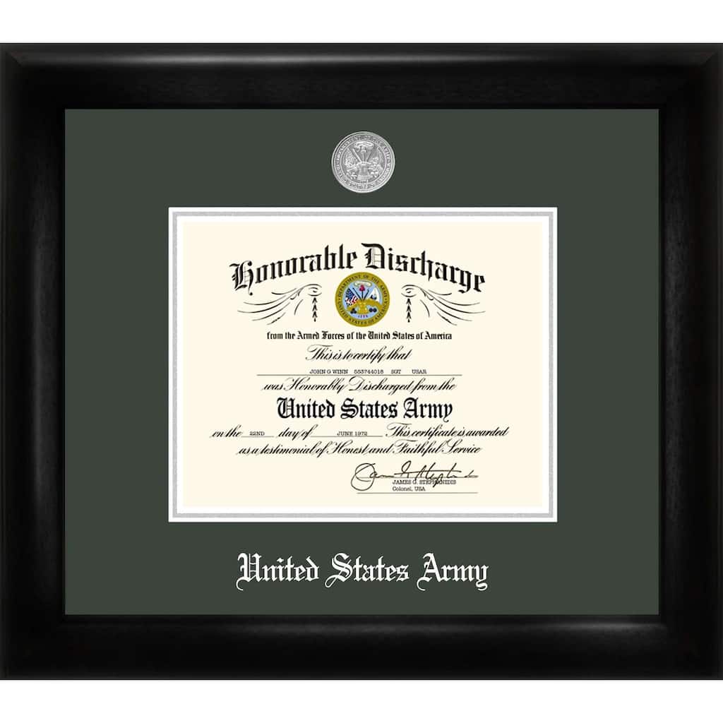 Patriot Frames Army 8.5x11 Discharge Black Frame Silver Medallion