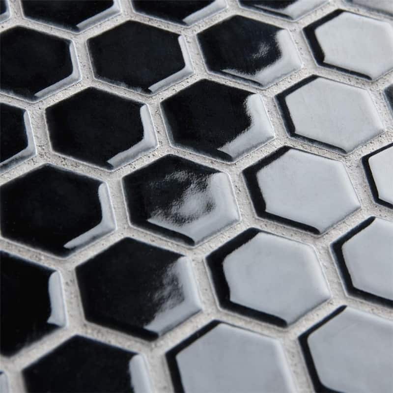Merola Tile Metro 1" Hex Glossy Black 10-1/4"x11-7/8" Porcelain Mosaic Tile