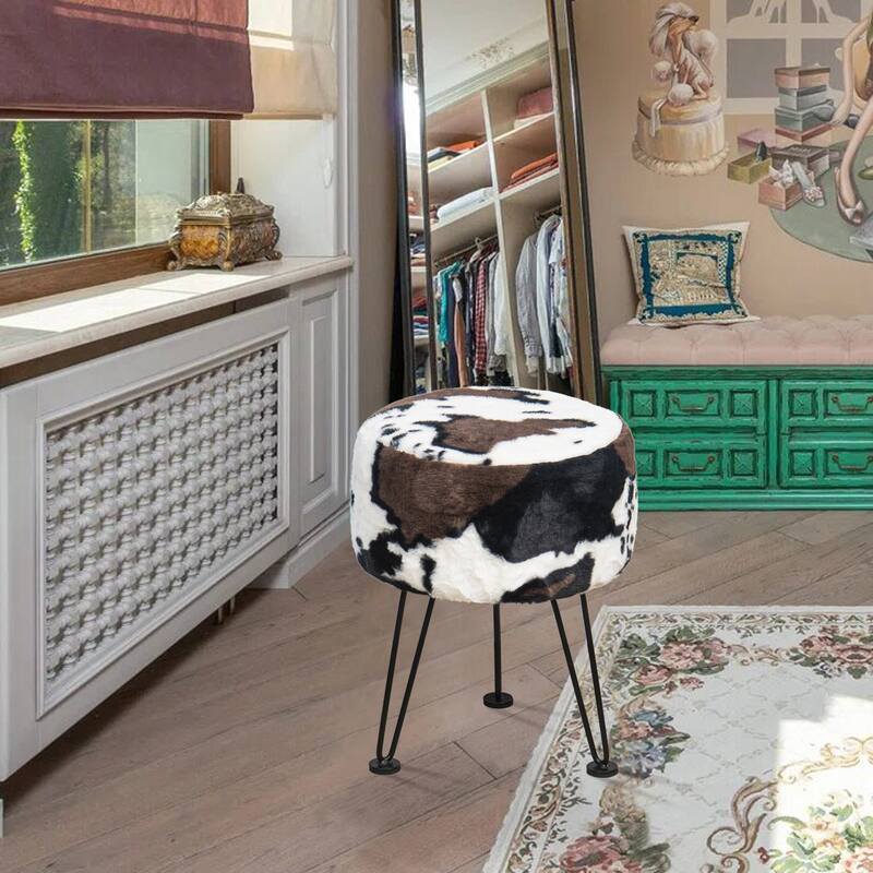 Home Soft Things Animal Pattern Ottoman Bench with Black Metal Legs
