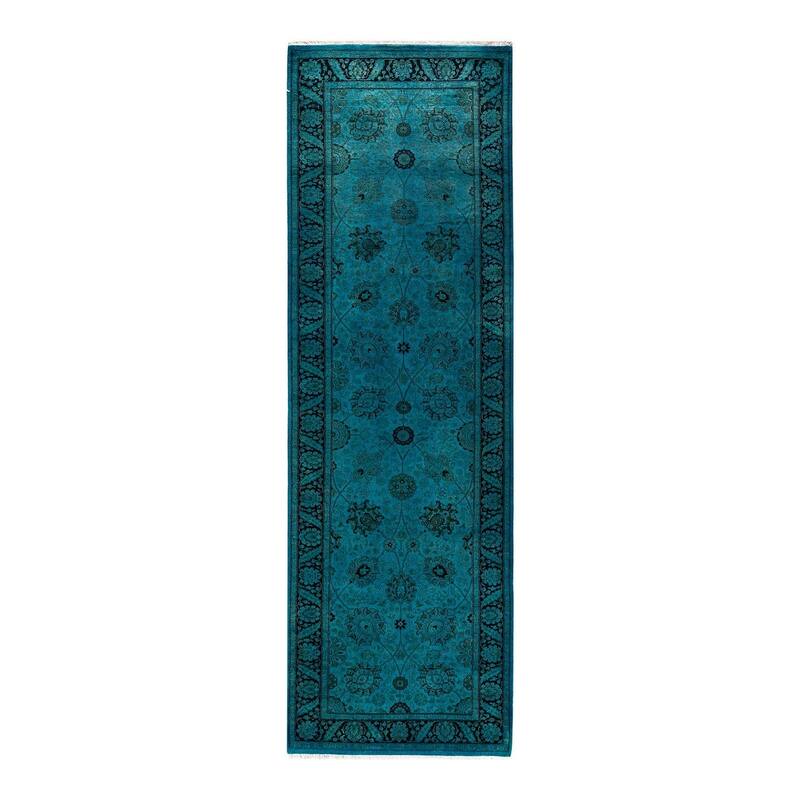 Fine Vibrance, One-of-a-Kind Hand-Knotted Runner Rug - Blue, 3' 0" x 9' 10" - 3' 0" x 9' 10"