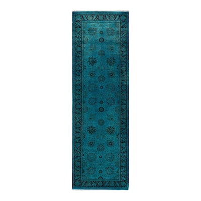 Fine Vibrance, One-of-a-Kind Hand-Knotted Runner Rug - Blue, 3' 0" x 9' 10" - 3' 0" x 9' 10"
