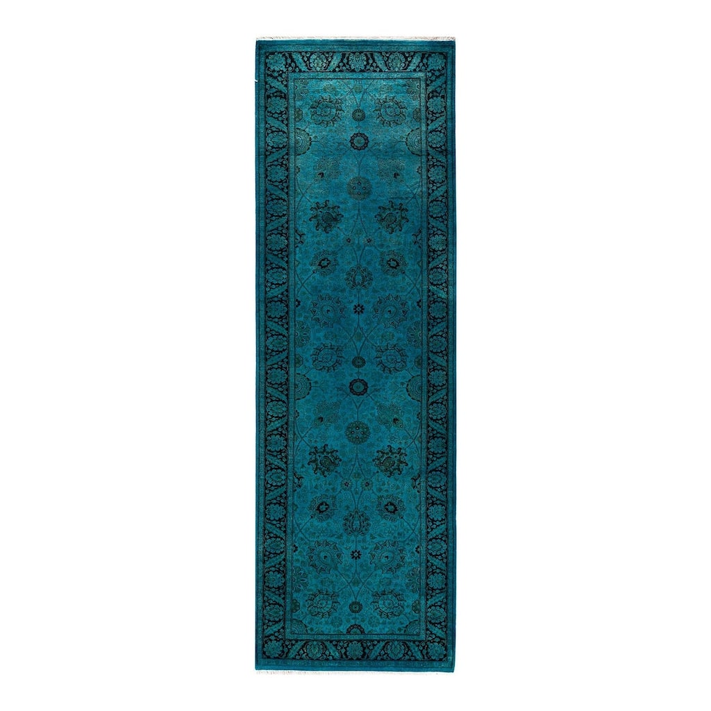Fine Vibrance, One-of-a-Kind Hand-Knotted Runner Rug - Blue, 3' 0" x 9' 10" - 3' 0" x 9' 10"