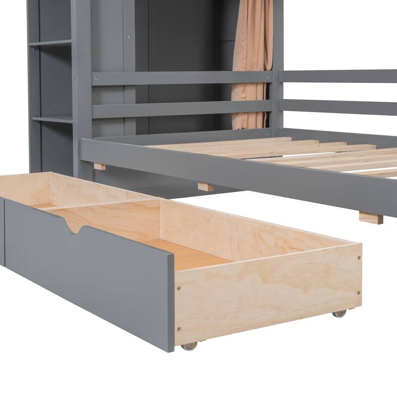 Nestfair Twin size House Bed with Two Drawers and Wardrobe