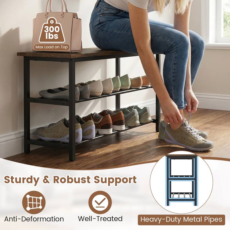Gymax 3-Tier Shoe Rack Bench w/ Heavy Duty Metal Frame & 300 lbs Seat