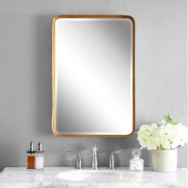 Antique Beveled Rectangular Wall Mirror - 30" - Gold