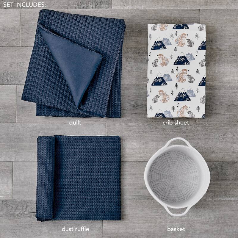 Mills Waffle Navy 4pc Baby Crib Bedding Set - Levtex Baby
