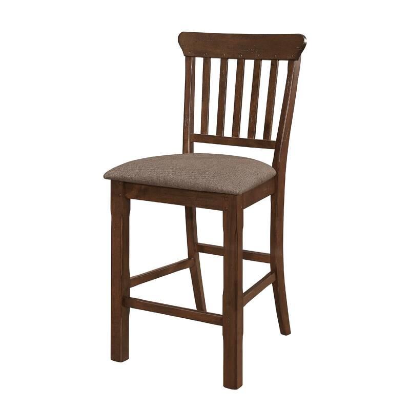 Lsy Counter Stool Chair Set of 2, Brown Wood, Fabric Upholstered Seat