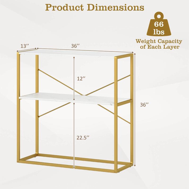 Costway 36” Console Table with Wooden Textured Open Shelves & Metal - See Details