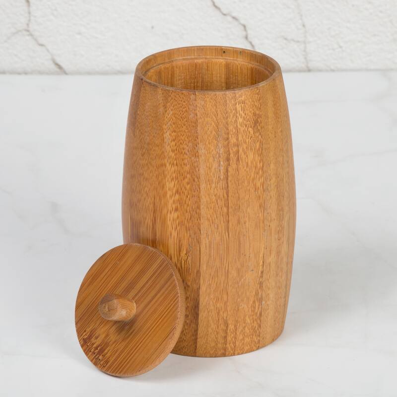 Creative Home Natural Bamboo Ball Cotton Swabs Holder - Brown