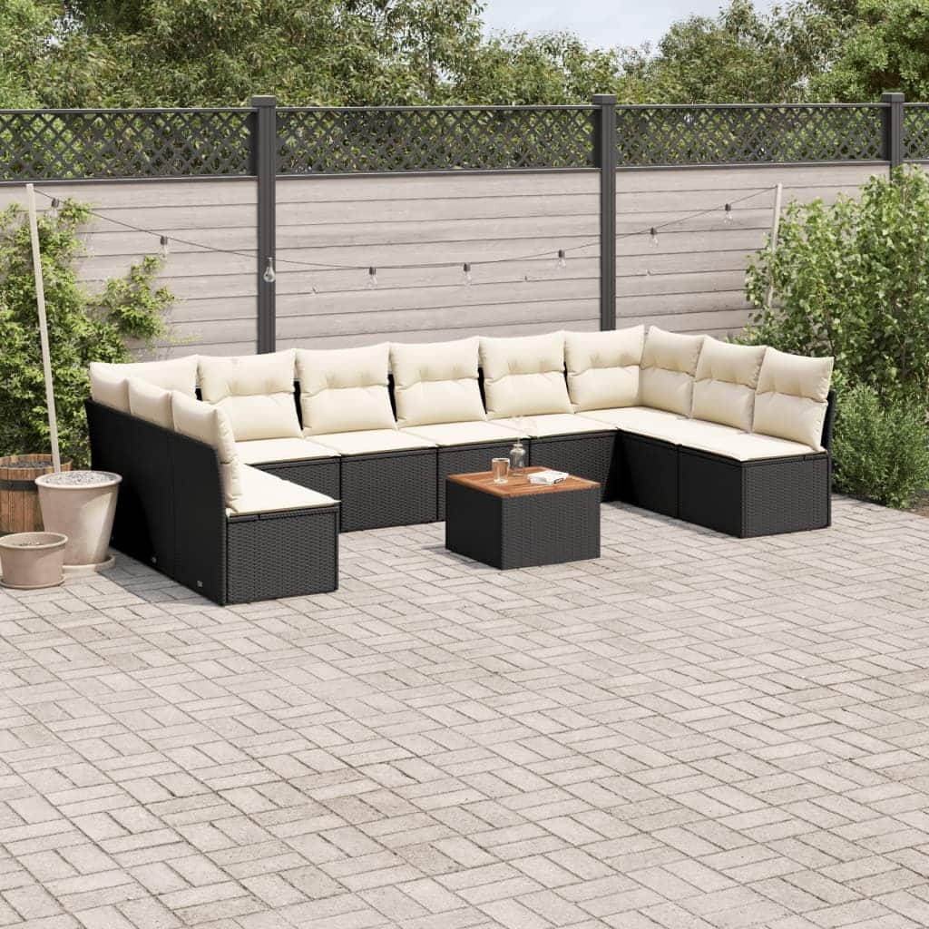 vidaXL Patio Sofa Set with Cushions Outdoor Furniture 11 Piece Poly Rattan - 24.4 x 24.4 x 27.2