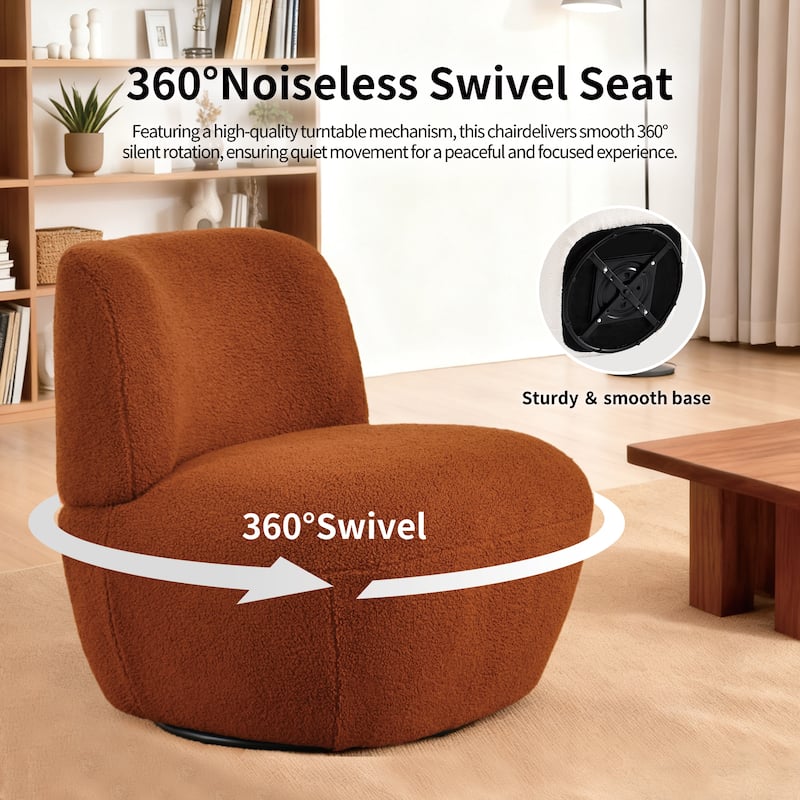 Modern 27" W Swivel Orange Boucle Upholstered Accent Chair