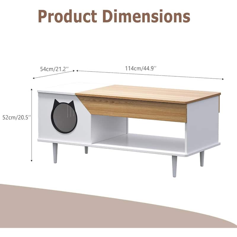 Hidden Cat Litter Box Enclosure, 45'' Coffee Table with Cat House