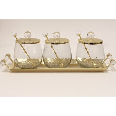 3 Canisters on Rectangle Tray with with Clear Ball Knobs
