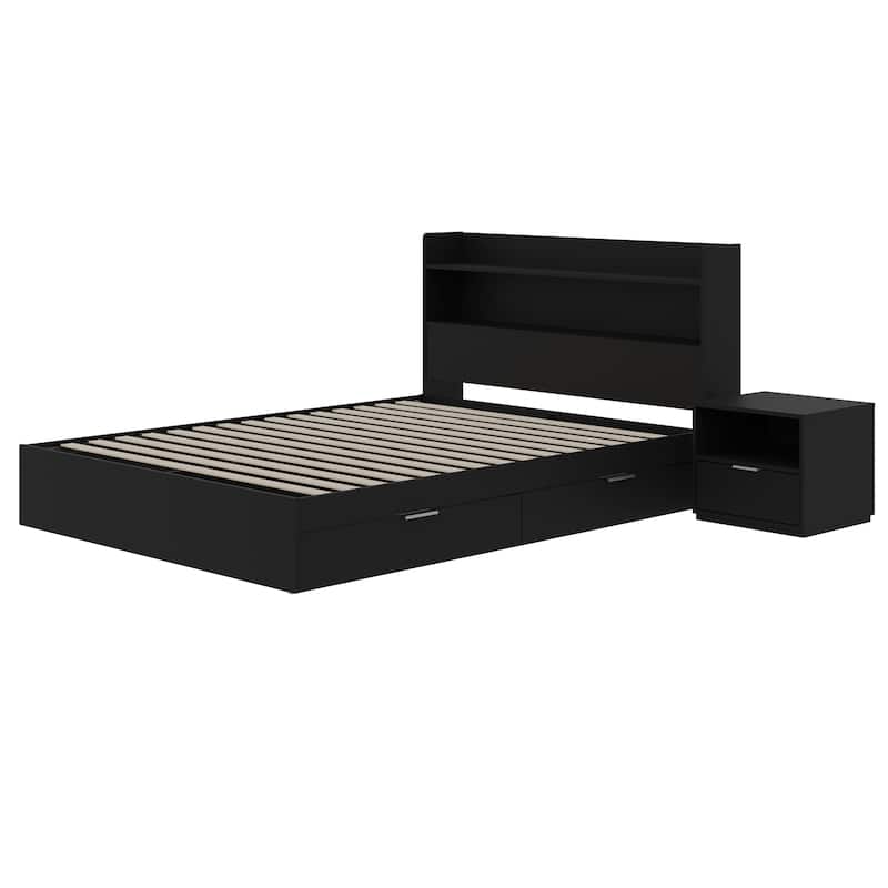 Hunter Platform Bed With Headboard And 1-Drawer Nightstand