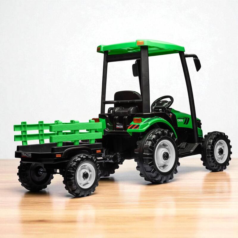24V Kids Ride On Tractor with Trailer, Loader & Backhoe, Electric Pedal Digger Car Toy for Toddlers