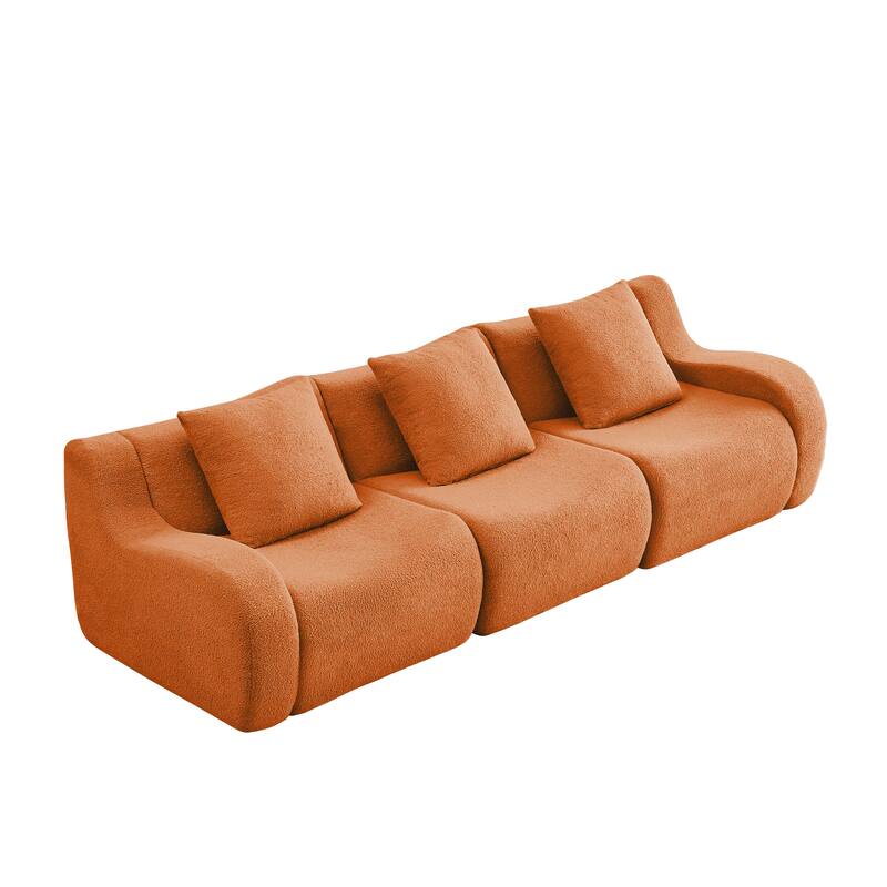 Anmytek Plush 3-Seat Boneless Teddy Fabric Sofa - No Assembly Ergonomic Curved Armrests