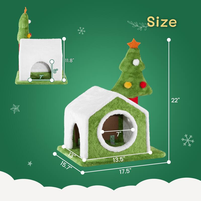 Christmas Cat House Cat Bed Cave, Soft Plush Christmas Nest Holiday Decor For Indoor Cats - (17.5 x 15.7) in
