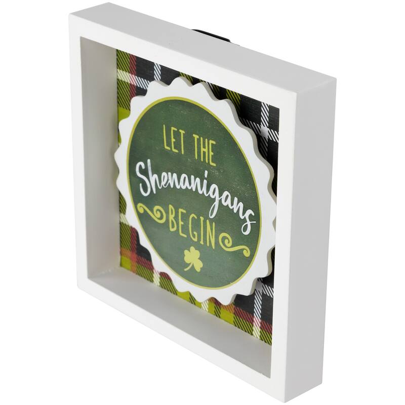 Let the Shenanigans Begin St. Patrick's Day Framed Wall Sign - 6" - Green Plaid