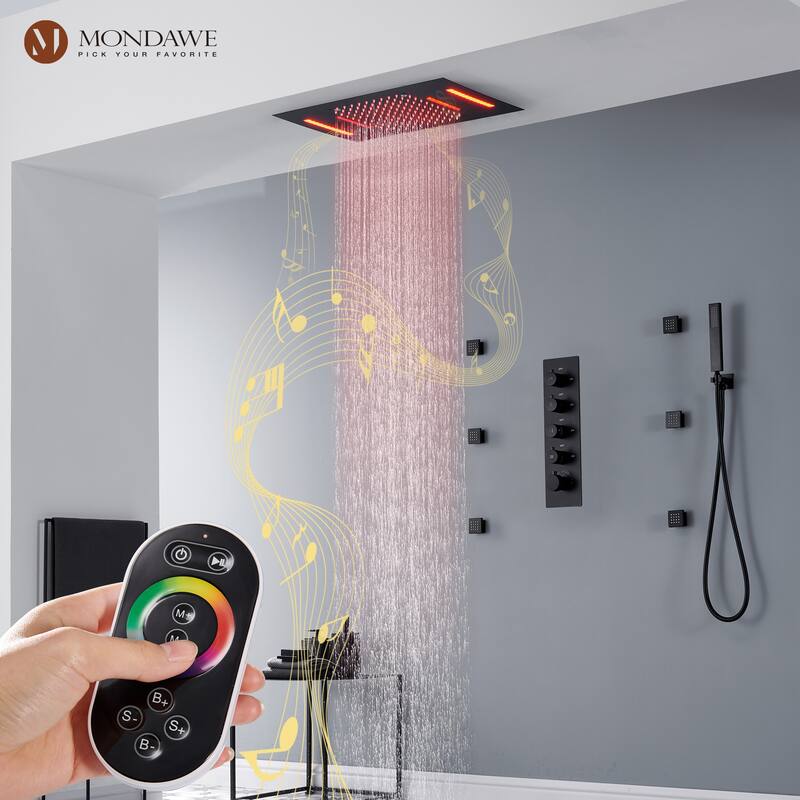 64 Colors LED Light and Music Ceiling Mounted Thermostatic Shower System