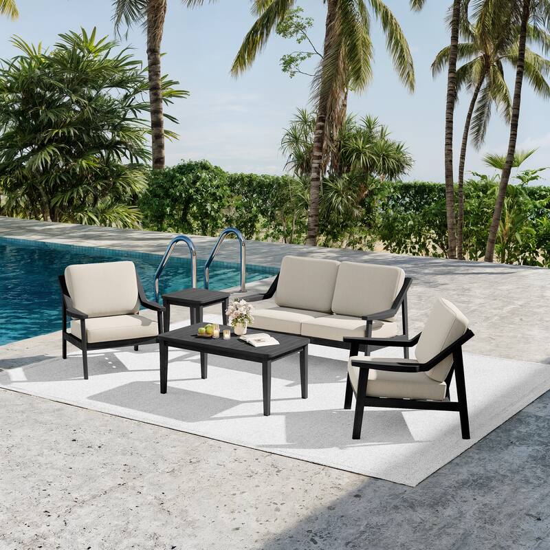 5-piece Adirondack Patio Teak Lounge Chairs Loveseat Conversation Set