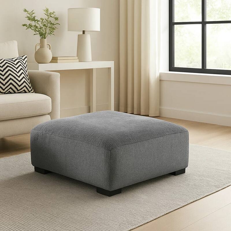 Modern Style Padded Ottoman with Fabric Upholstery, Gray