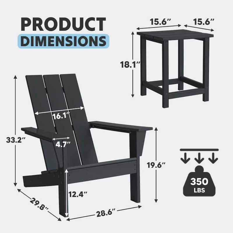 3-Piece Adirondack Chair Set with Table,HDPE All-Weather Resistant,Outdoor Chair for Patio,Garden,Poolside
