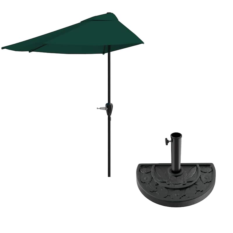 Pure Garden 9ft Half Umbrella with Base
