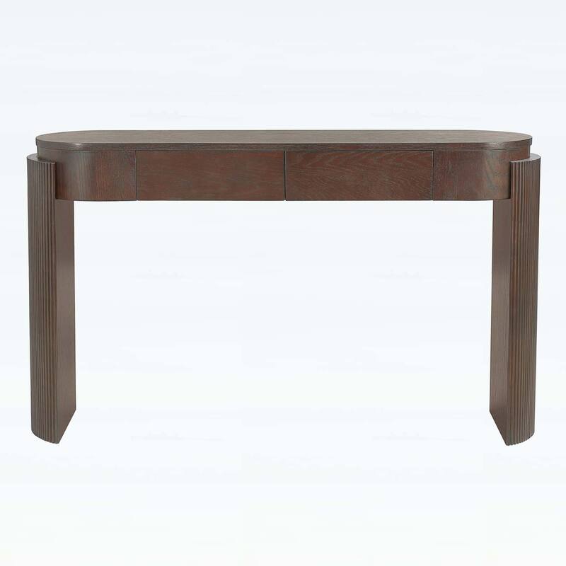 Console Table with Fluted Legs,Oval Top and 2 Drawers for Modern and Elegant Living Spaces