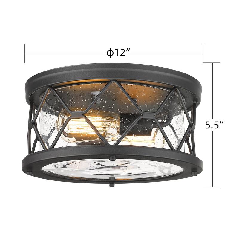 Flush Mount Ceiling Light, Black Finish with Seeded Glass