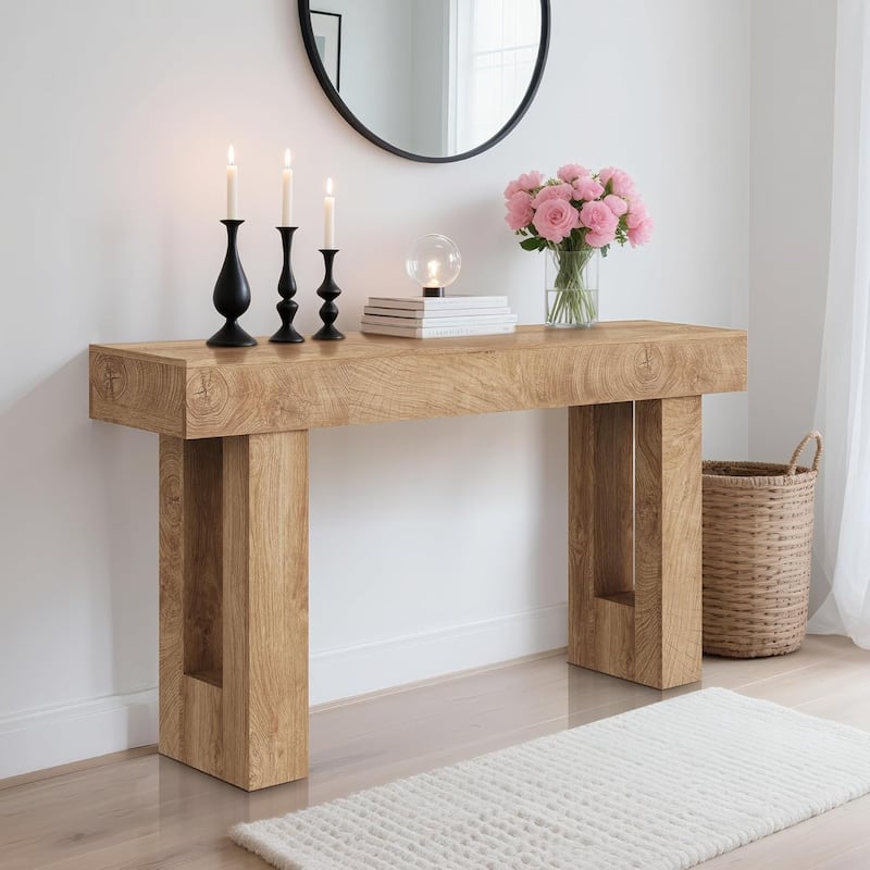 63" Farmhouse Console Table, Long Sofa Table Behind Couch, Wooden Entryway Table