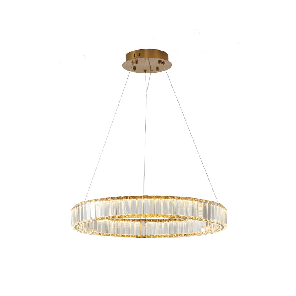 1-Light Clear Crystal Halo Chandelier with Gold Hardware