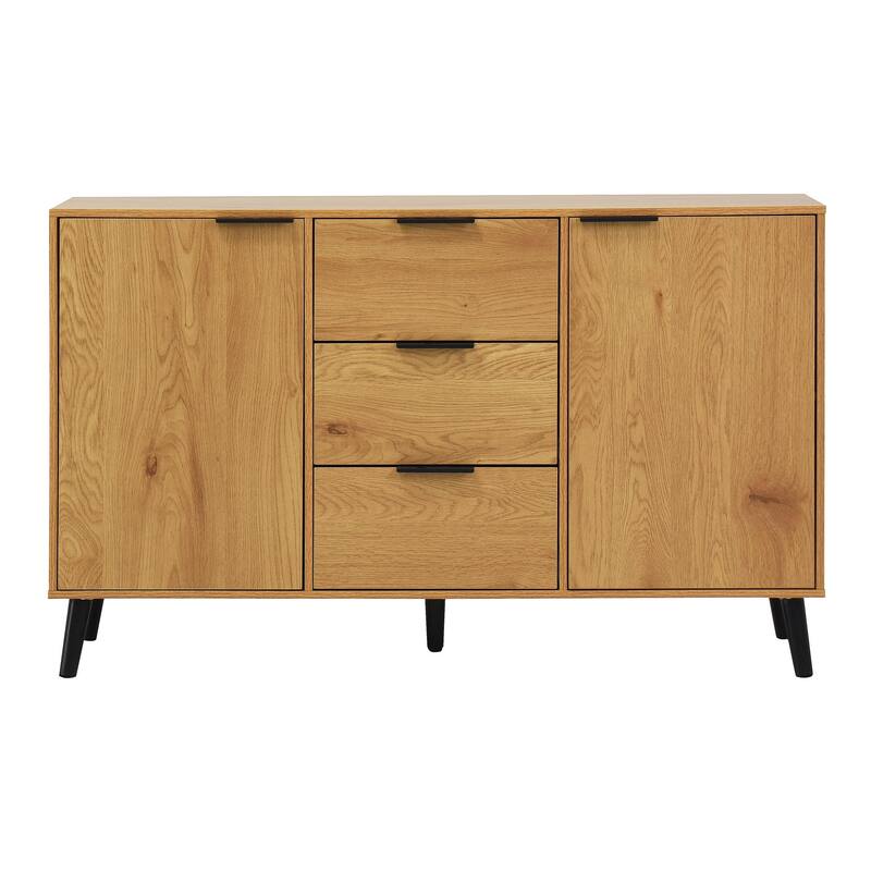Wooden Sideboard Buffet Cabinet with Storage with 3 Drawers & 2 Doors - Natural