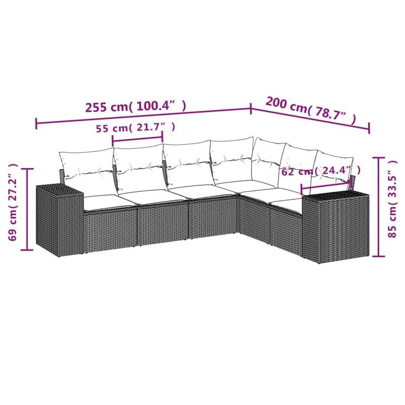 vidaXL Garden Sofa Set Black, Cream white - 24.4 x 32.7 x 27.2
