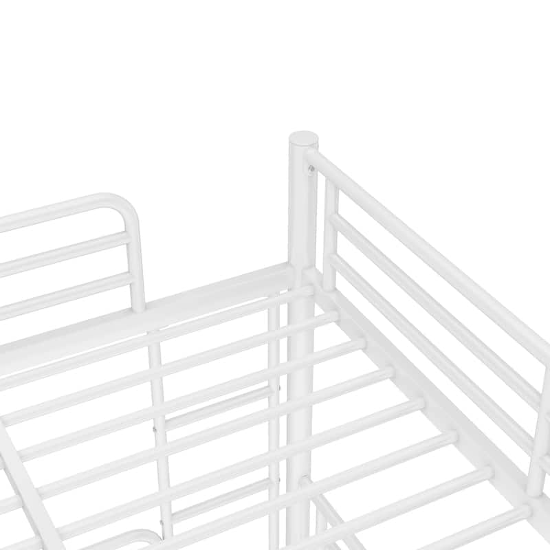 Full XL over Queen over Queen Bunk Bed, Metal Triple Bunk Bed with Safety Guardrails, Bunk Bed with Noise-reduced Design