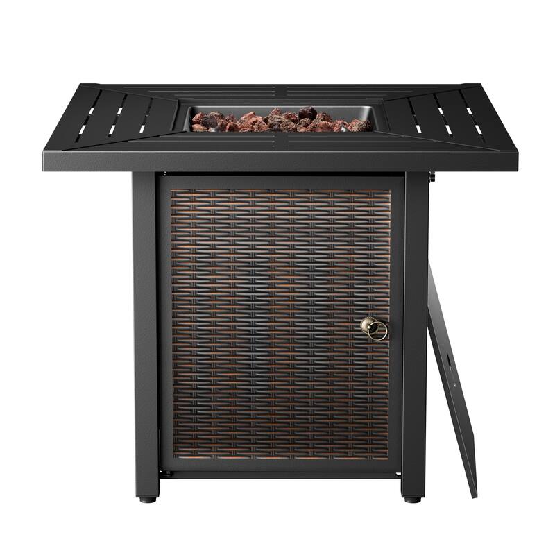 Meyreso 30 in. Square Brown Metal Propane Gas Outdoor Fire Pit Table with Lava Rocks, 50000 BTU