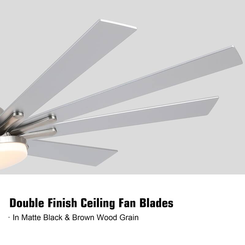 52"/66"/72"/76 Inch Modern Ceiling Fan with Dimmable LED Light ,Remote&APP Control,8 Blades for Large Living Room,Porch